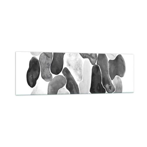 Impression sur verre - Image sur verre - Abstraction en noir et blanc avec des taches irrégulières sur fond blanc - 160x50cm - Abstraction rocheuse - Décoration murale moderne pour le salon et la chambre ARTTOR