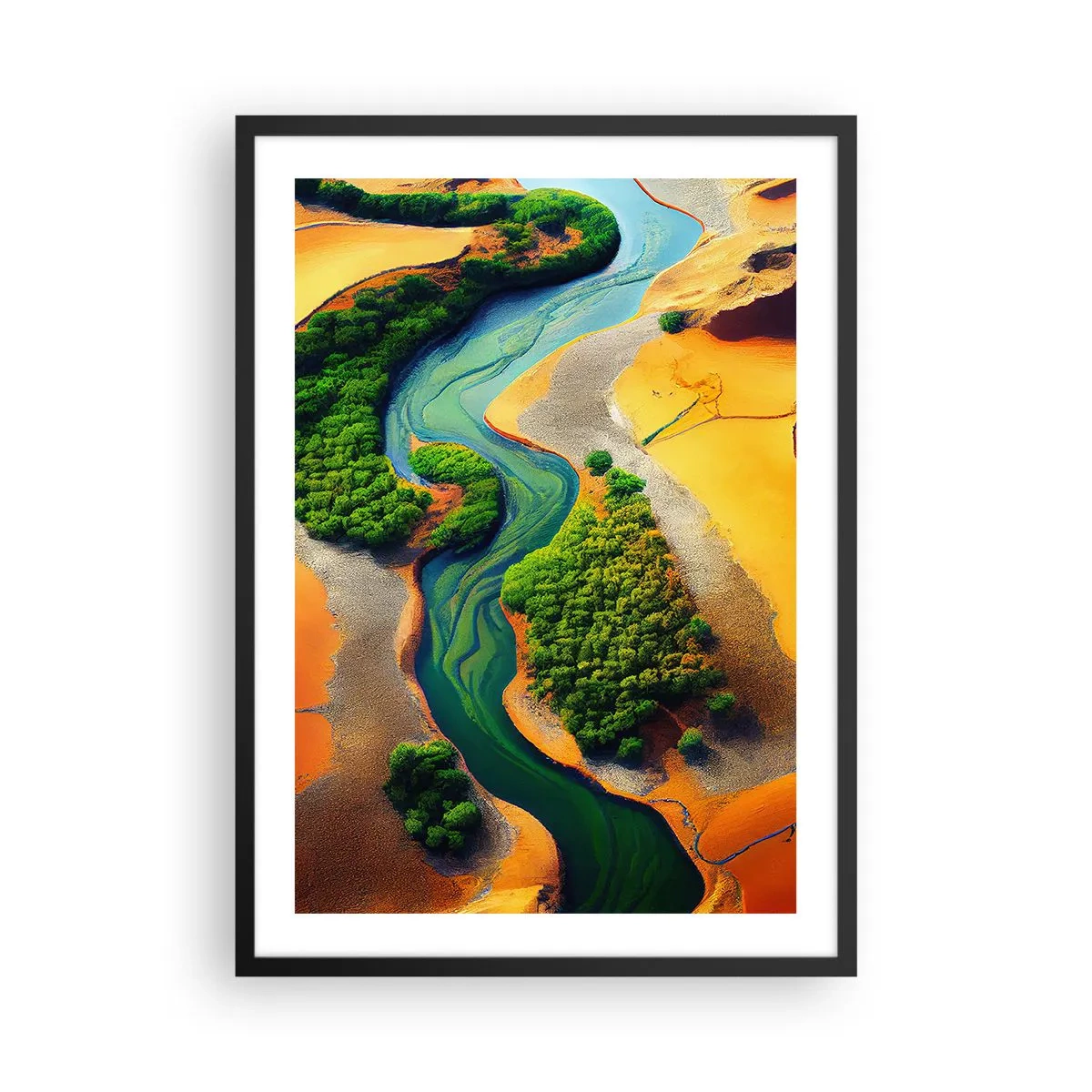 Affiche dans un cadre noir - Poster - Un paysage coloré avec une rivière sinueuse - 50x70cm - Rivière vivifiante - Décoration murale moderne pour le salon et la chambre ARTTOR