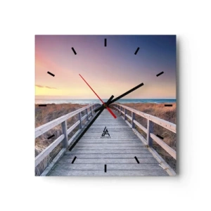 Horloge murale - Pendule murale - Une jetée en bois menant à la plage au coucher du soleil avec le ciel peint de couleurs pastel. - 30x30cm - Aurore baltique du soir - Décoration murale moderne pour le salon et la chambre ARTTOR