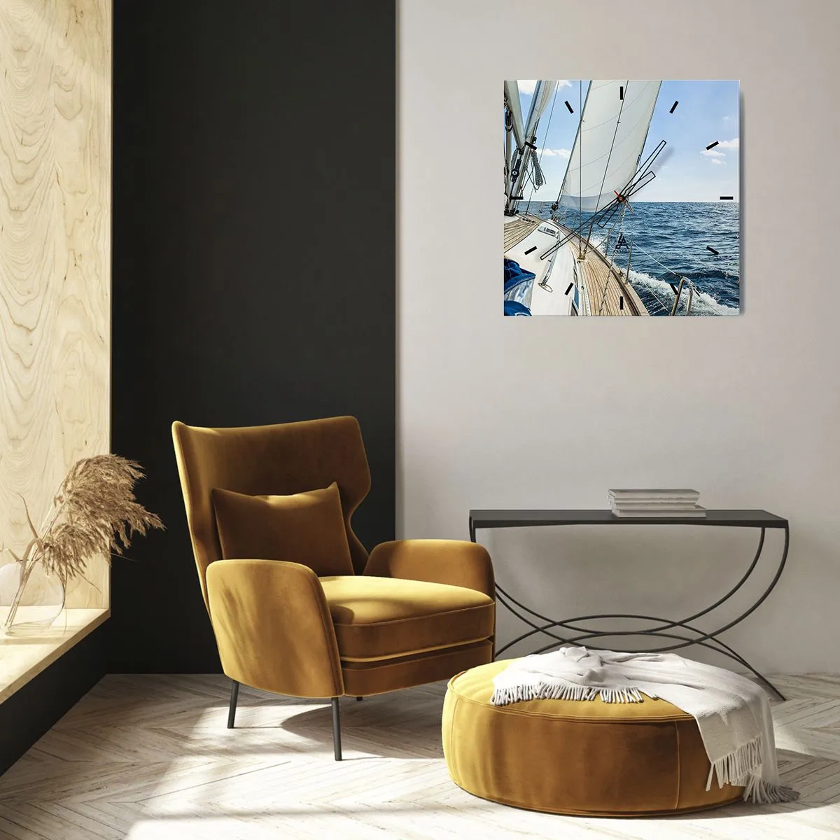 Horloge murale - Pendule murale - Un voilier sur une mer calme sous un ciel bleu - 30x30cm - Ohé, l'aventure - Décoration murale moderne pour le salon et la chambre ARTTOR