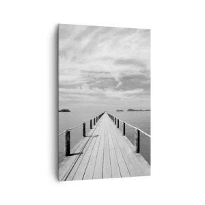 Impression sur toile - Image sur toile - Une jetée en bois menant au loin sur une mer calme - 80x120cm - Et peut-être un voyage... - Décoration murale moderne pour le salon et la chambre ARTTOR