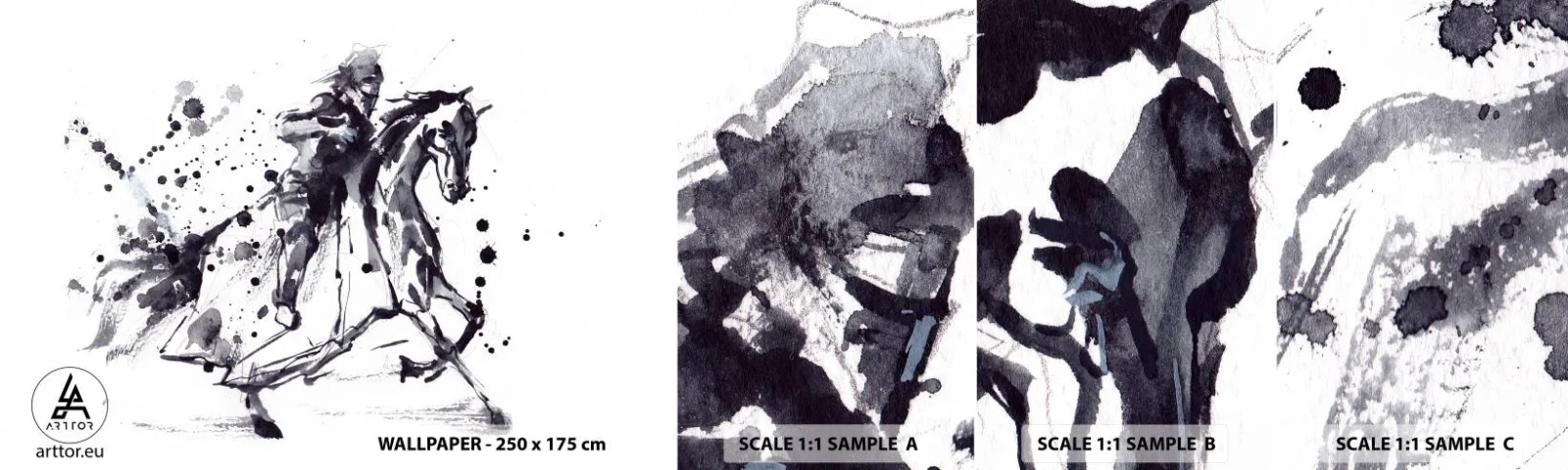 Échantillon De Papier Peint Standard Eco - Chevalier noir - Abstraction, Chevalier à cheval, Armure de chevalier - 100x30 cm