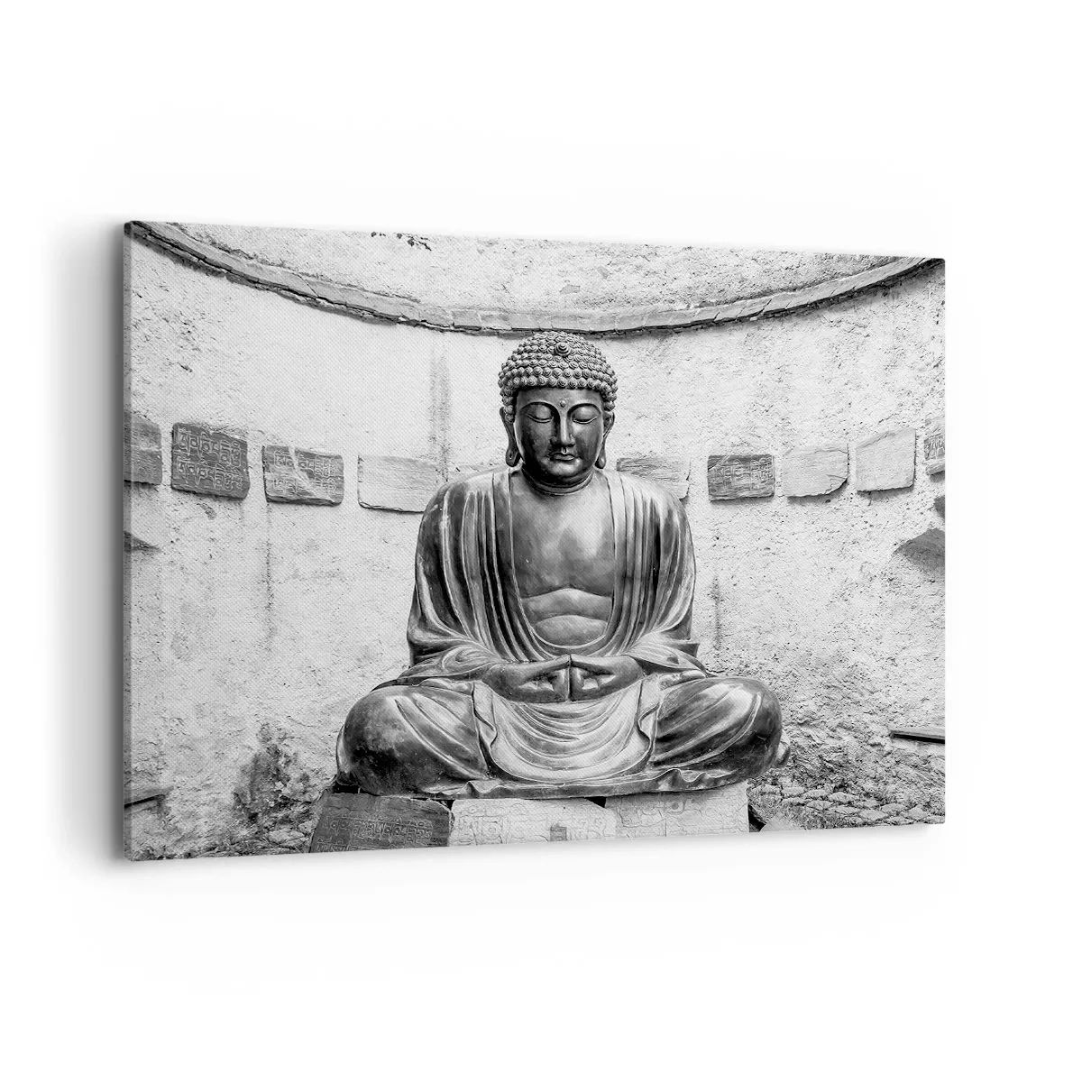 Impression sur toile - Image sur toile - Statue de Bouddha noir et blanc dans une pose méditative - 100x70cm - A la source de la paix - Décoration murale moderne pour le salon et la chambre ARTTOR