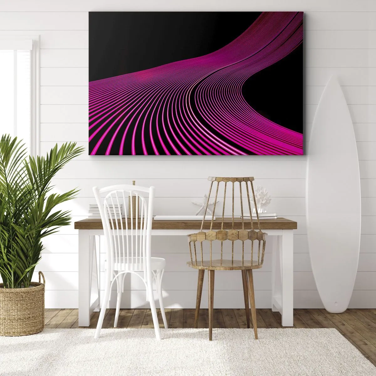 Impression sur toile - Image sur toile - Lignes futuristes dans des tons de rose sur fond noir - 100x70cm - Avenue de lumière - Décoration murale moderne pour le salon et la chambre ARTTOR