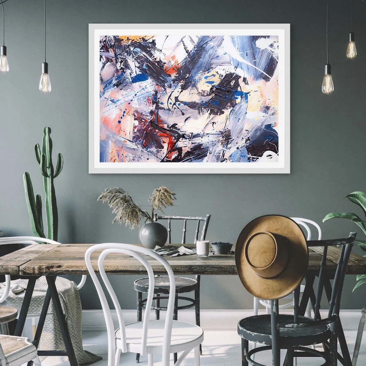 Affiche dans un cadre blanc - Poster - La danse folle de l'abstrait - 100x70 cm