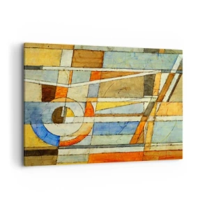 Impression sur toile - Image sur toile - Abstraction géométrique dans les tons beige, bleu et orange - 100x70cm - Cubisme sur le chantier - Décoration murale moderne pour le salon et la chambre ARTTOR