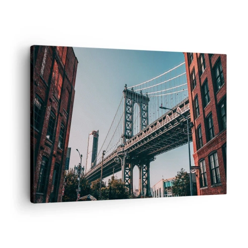 Impression sur toile - Image sur toile - Un pont entre les bâtiments dans un paysage urbain - 70x50cm - Sur les vagues de la ville - Décoration murale moderne pour le salon et la chambre ARTTOR