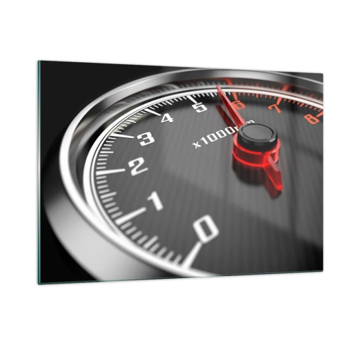 Impression sur verre - Image sur verre - Compte-tours dans une voiture de sport avec indication rouge - 120x80cm - Faites le plein - Décoration murale moderne pour le salon et la chambre ARTTOR