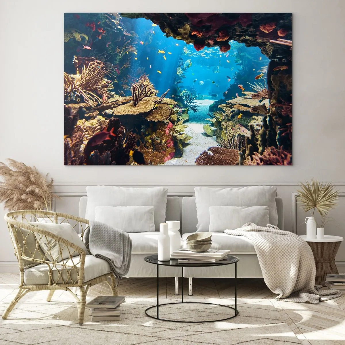 Impression sur verre - Image sur verre - Monde sous-marin avec récif corallien et poissons - 100x70cm - Tu ne l'as même pas rêvé - Décoration murale moderne pour le salon et la chambre ARTTOR