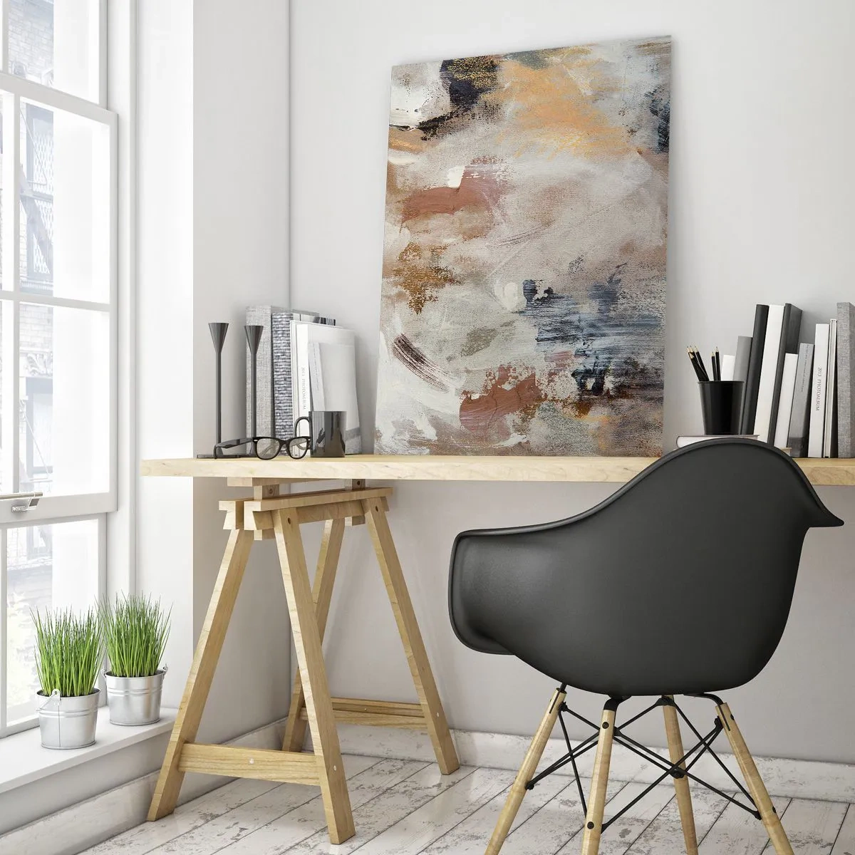 Impression sur verre - Image sur verre - Taches abstraites dans des tons neutres de beige et d'or - 70x100cm - Abstraction brumeuse - Décoration murale moderne pour le salon et la chambre ARTTOR