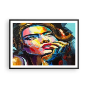 Affiche dans un cadre noir - Poster - Portrait coloré d'une femme dans le style expressionniste - 100x70cm - Les rêves volent dans le ciel comme des oiseaux - Décoration murale moderne pour le salon et la chambre ARTTOR