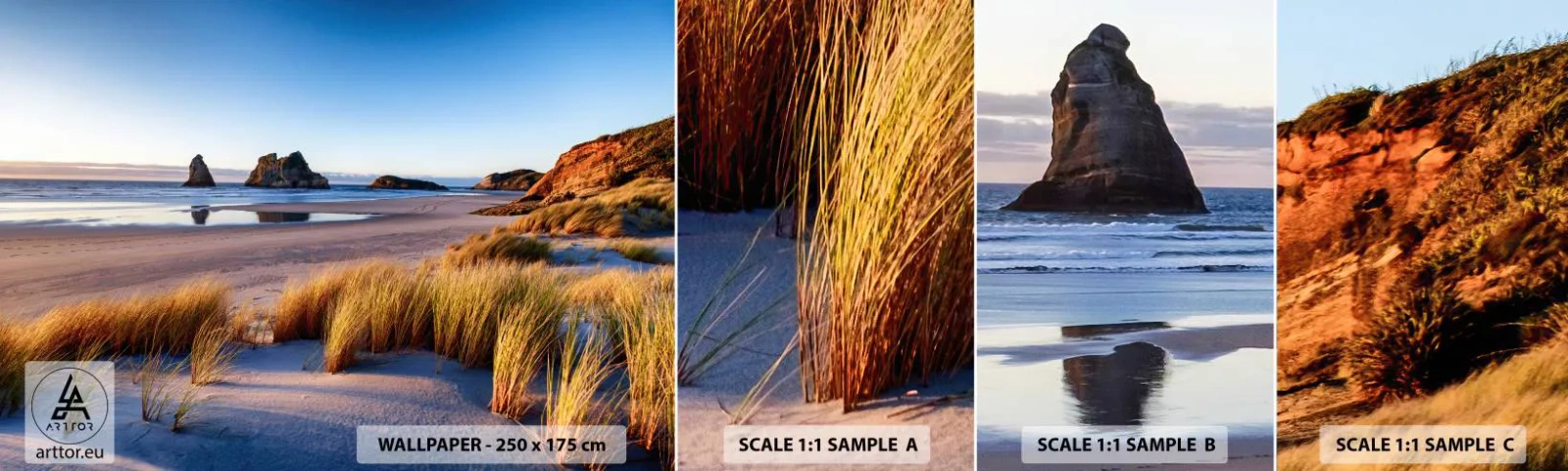 Échantillon De Papier Peint Standard Eco - Pour les chercheurs de paix - Dunes, Plage, Nature - 100x30 cm