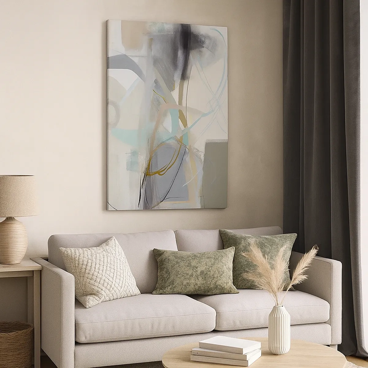 Impression sur toile - Image sur toile - Abstraction pastel aux lignes délicates - 50x70cm - Abstraction brumeuse - Décoration murale moderne pour le salon et la chambre ARTTOR