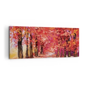 Impression sur toile - Image sur toile - Une ruelle pittoresque aux couleurs d'automne dans le style impressionniste - 120x50cm - Impression d'automne - Décoration murale moderne pour le salon et la chambre ARTTOR