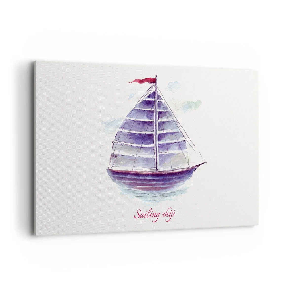 Impression sur toile - Image sur toile - Une aquarelle représentant un voilier sur l'eau avec une inscription délicate - 120x80cm - Plein de voiles et d’eau calme - Décoration murale moderne pour le salon et la chambre ARTTOR