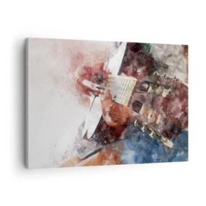 Impression sur toile - Image sur toile - Une interprétation artistique d'une guitare dans un style aquarelle - 70x50cm - Et qu'en pensez-vous ? - Décoration murale moderne pour le salon et la chambre ARTTOR