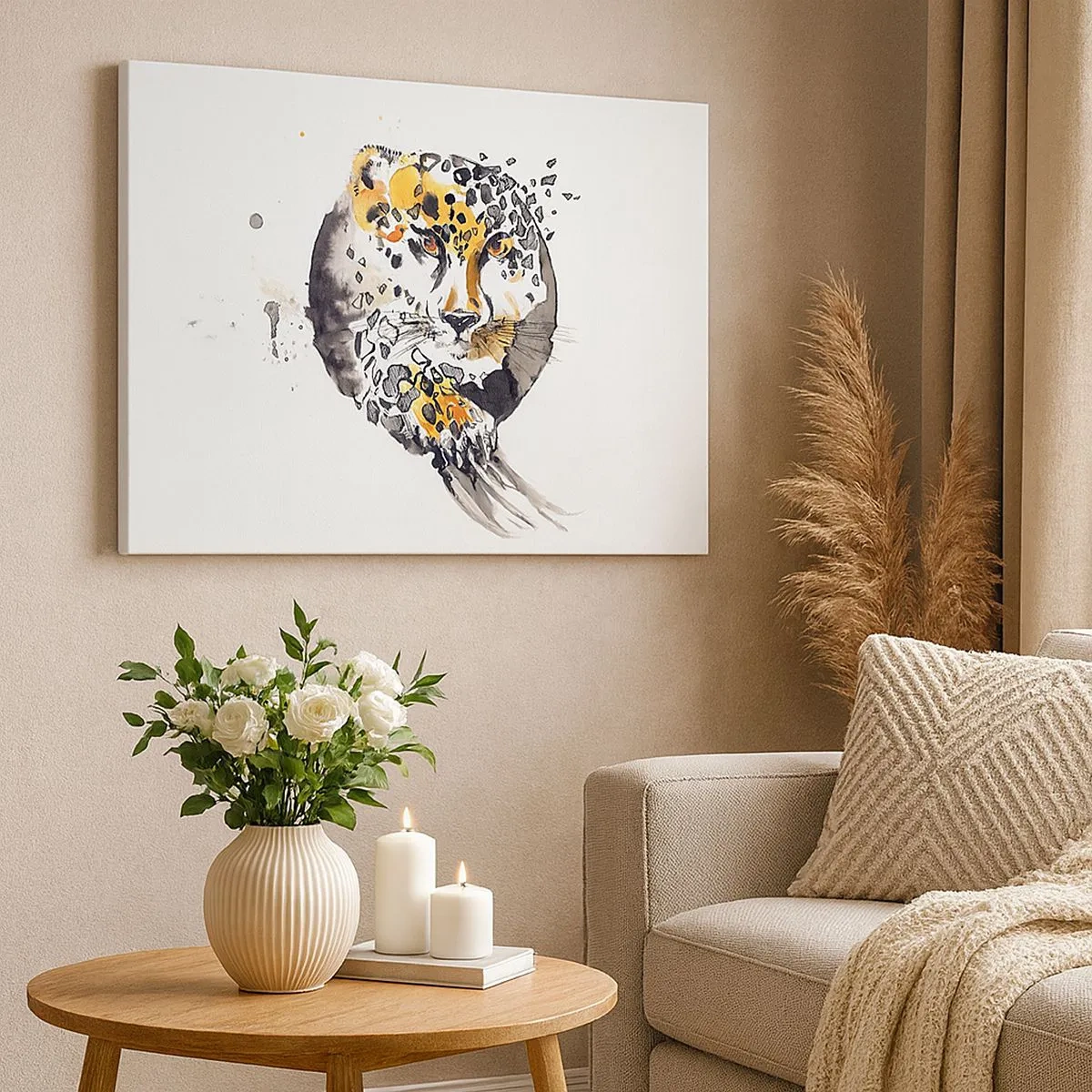 Impression sur toile - Image sur toile - Aquarelle artistique avec un motif de guépard - 70x50cm - Drapieżna uroda - Décoration murale moderne pour le salon et la chambre ARTTOR