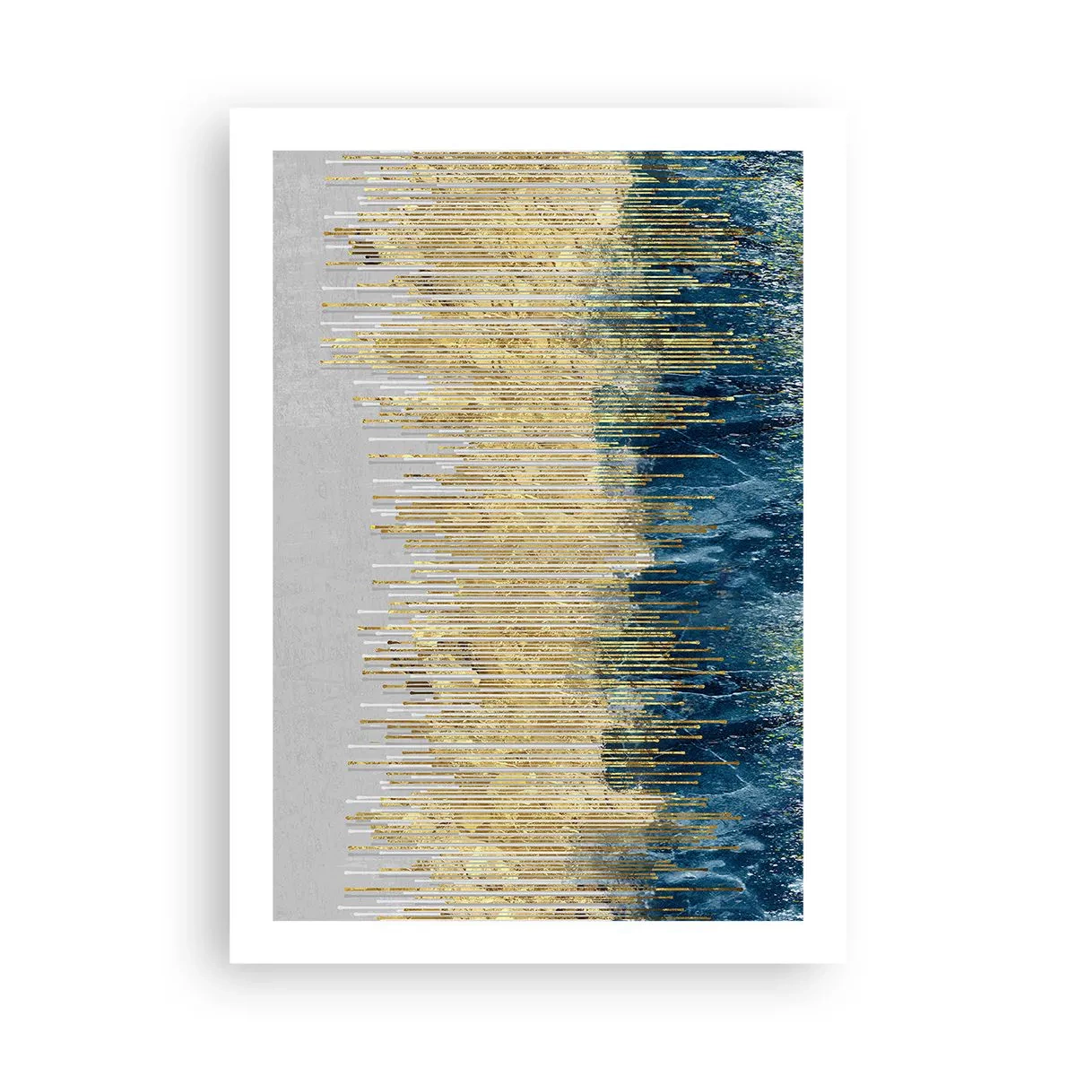 Affiche - Poster - Une composition abstraite inspirée d'une plage dorée et de l'océan. - 50x70cm - Bordure dorée - Décoration murale moderne pour le salon et la chambre ARTTOR