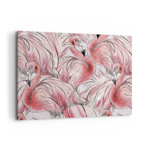 Impression sur toile - Image sur toile - Dessins délicats de flamants roses - 120x80cm - Oiseau corps de ballet - Décoration murale moderne pour le salon et la chambre ARTTOR