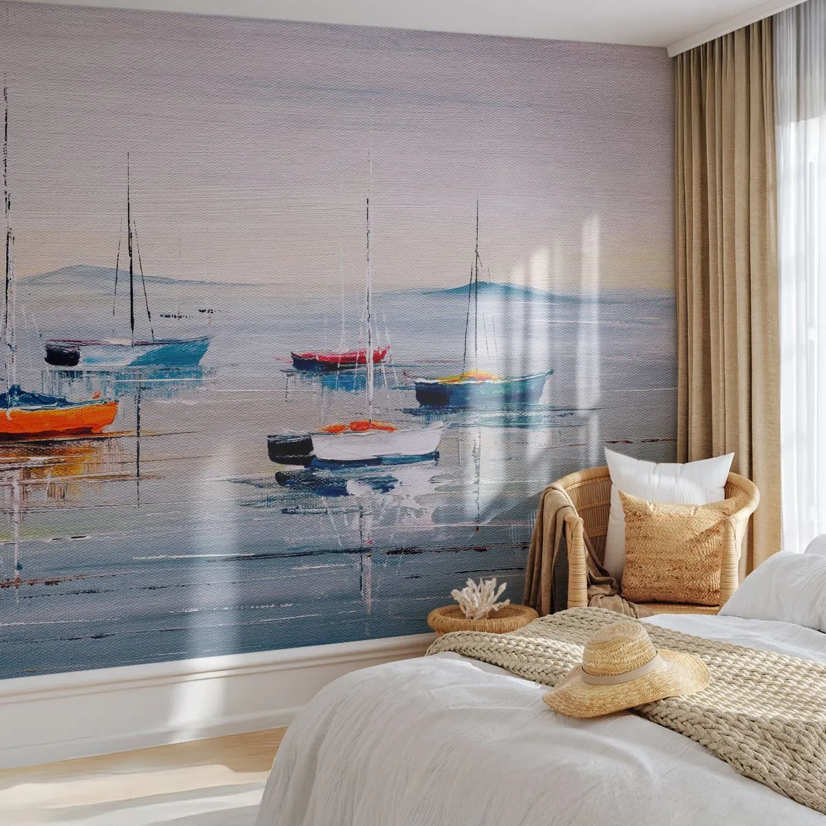 Papier Peint Photo Premium Sand - Un repos bien mérité - Nautique, Voiliers, Bord de mer - 100x70 cm