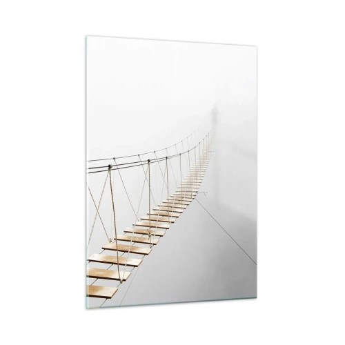 Impression sur verre - Image sur verre - Un pont suspendu dans le brouillard menant vers l'inconnu - 50x70cm - Où cela va-t-il te mener? - Décoration murale moderne pour le salon et la chambre ARTTOR