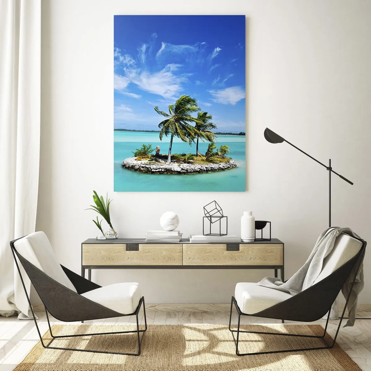 Impression sur verre - Image sur verre - Une île exotique avec des palmiers sur des eaux turquoises - 80x120cm - Paradis sur Terre - Décoration murale moderne pour le salon et la chambre ARTTOR