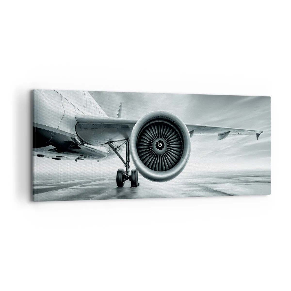 Impression sur toile - Image sur toile - Le réacteur d'un avion sur le tarmac - 120x50cm - Sent la force! - Décoration murale moderne pour le salon et la chambre ARTTOR