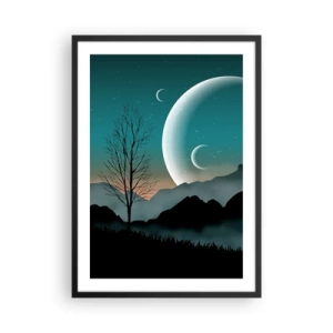 Affiche dans un cadre noir - Poster - Paysage artistique avec la lune sur fond de montagnes et d'arbres - 50x70cm - Carnaval de la nuit étoilée - Décoration murale moderne pour le salon et la chambre ARTTOR