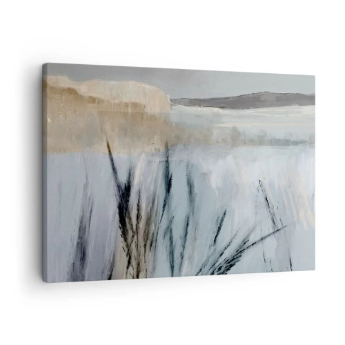 Impression sur toile - Image sur toile - Un paysage hivernal pittoresque avec des champs et des herbes - 70x50cm - Champs d'hiver - Décoration murale moderne pour le salon et la chambre ARTTOR