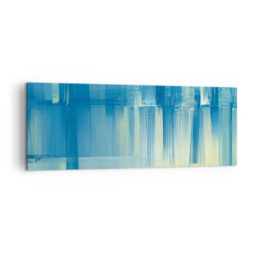 Impression sur toile - Image sur toile - Une peinture abstraite dans des tons turquoise et bleu avec des coups de pinceau géométriques. - 140x50cm - Composition en turquoise - Décoration murale moderne pour le salon et la chambre ARTTOR