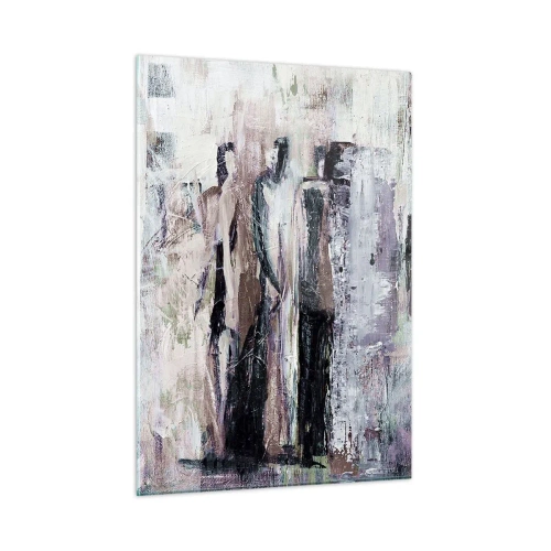 Impression sur verre - Image sur verre - Silhouettes abstraites de personnages sur un fond de peinture texturée - 50x70cm - Les trois mystérieux - Décoration murale moderne pour le salon et la chambre ARTTOR