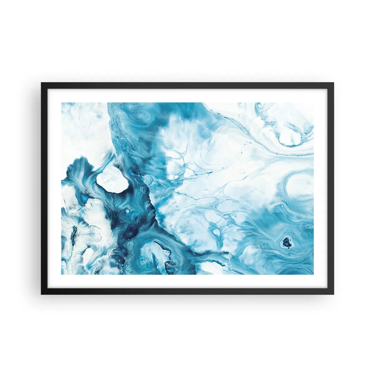 Affiche dans un cadre noir - Poster - Motif abstrait dans les tons de bleu - 70x50cm - Concert de bleu - Décoration murale moderne pour le salon et la chambre ARTTOR