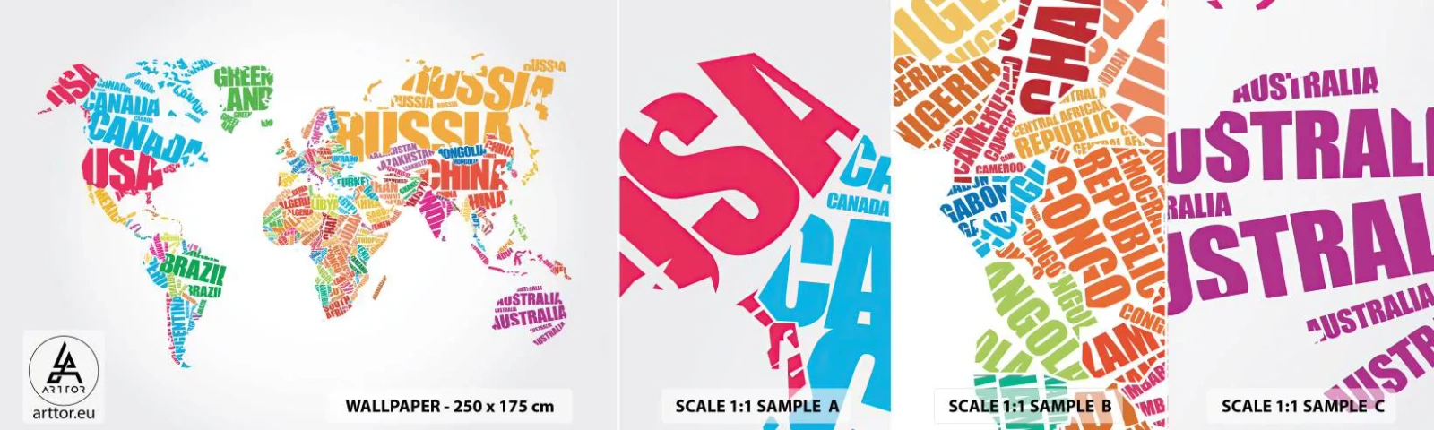 Échantillon de Papier Peint Autocollant Deluxe Sticker - je veux tous les rencontrer - Carte du monde, Graphique, Continents - 100x30 cm