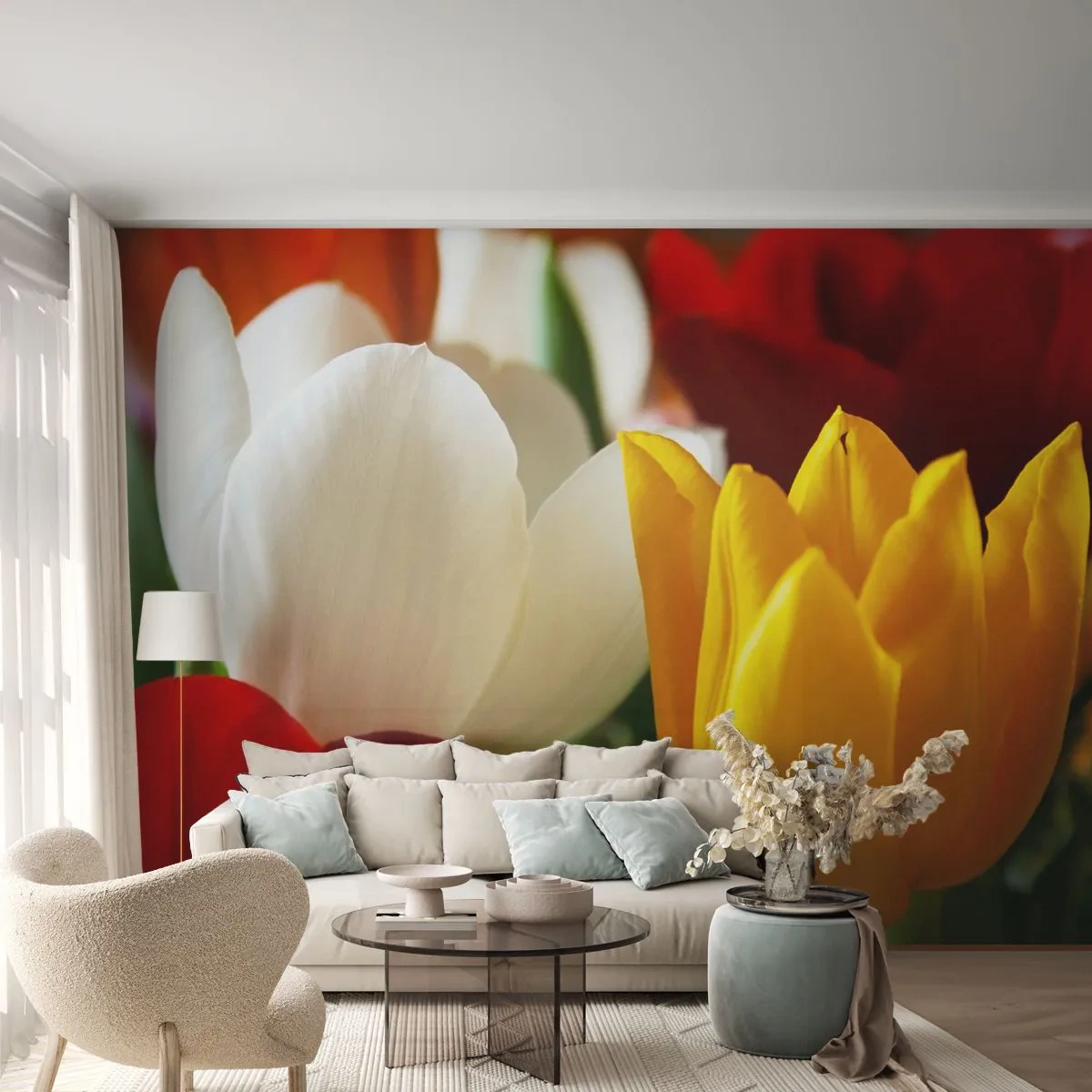 Papier Peint Autocollant Deluxe Sticker - La fièvre des tulipes - Fleurs, Tulipes, Bouquet de fleurs - 250x175 cm