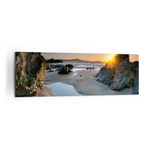 Impression sur toile - Image sur toile - Coucher de soleil pittoresque sur une plage rocheuse - 160x50cm - Intouché par la main de l'homme - Décoration murale moderne pour le salon et la chambre ARTTOR