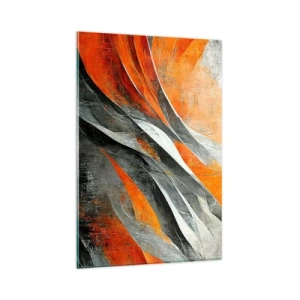 Impression sur verre - Image sur verre - Lignes abstraites dans les tons orange et gris - 80x120cm - Chaleur et froid - Décoration murale moderne pour le salon et la chambre ARTTOR