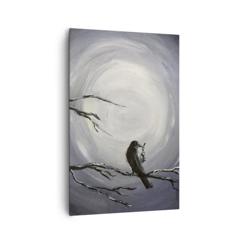 Impression sur toile - Image sur toile - Oiseau noir sur une branche au clair de lune - 80x120cm - La clé du mystère de la nuit - Décoration murale moderne pour le salon et la chambre ARTTOR