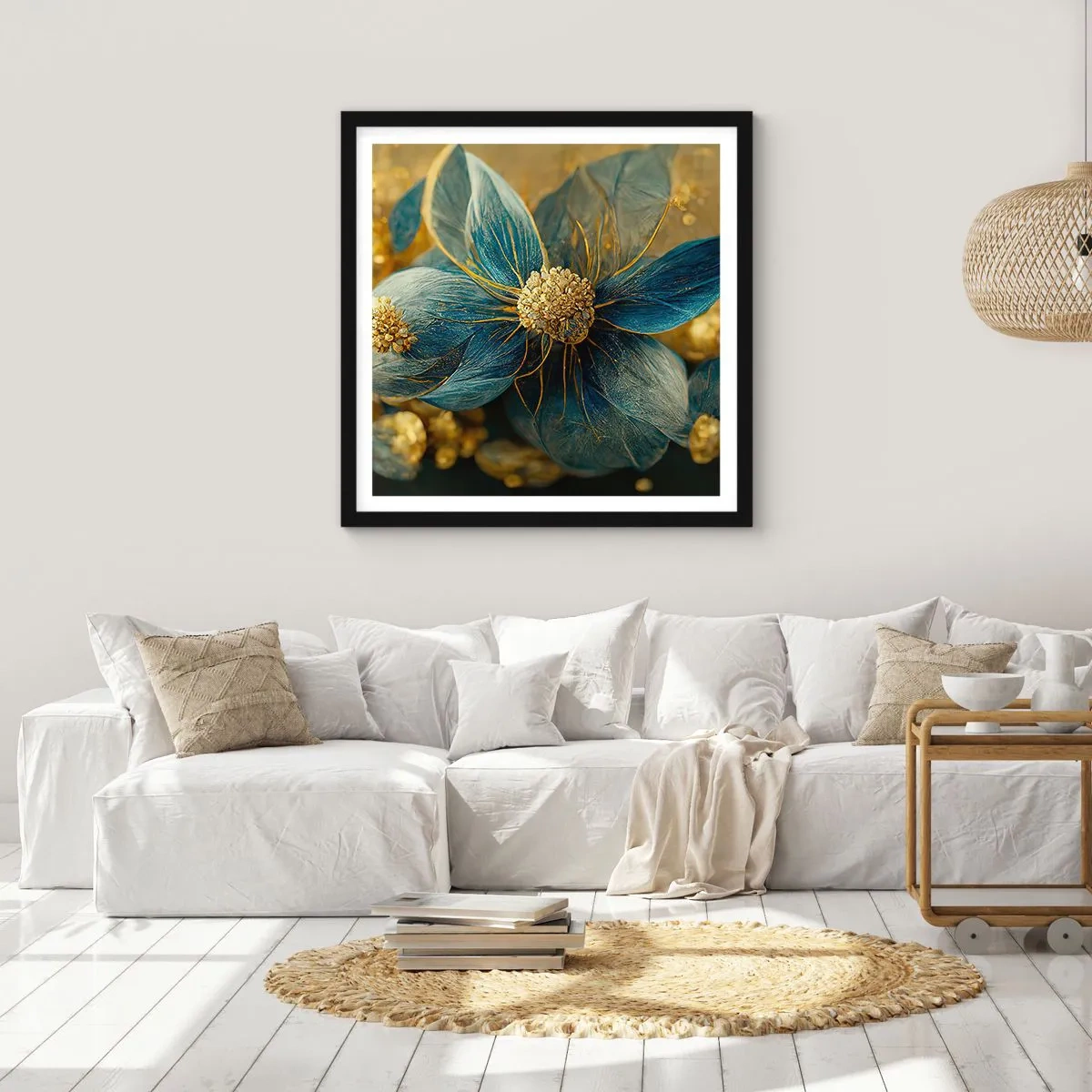 Affiche dans un cadre noir - Poster - Fleurir avec de l'or - 30x30 cm