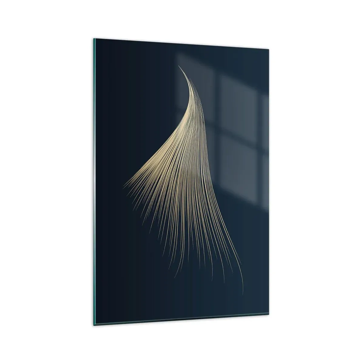 Impression sur verre - Image sur verre - Une ligne délicate en forme de plume sur un fond bleu marine - 80x120cm - Comme les cheveux d'un ange - Décoration murale moderne pour le salon et la chambre ARTTOR