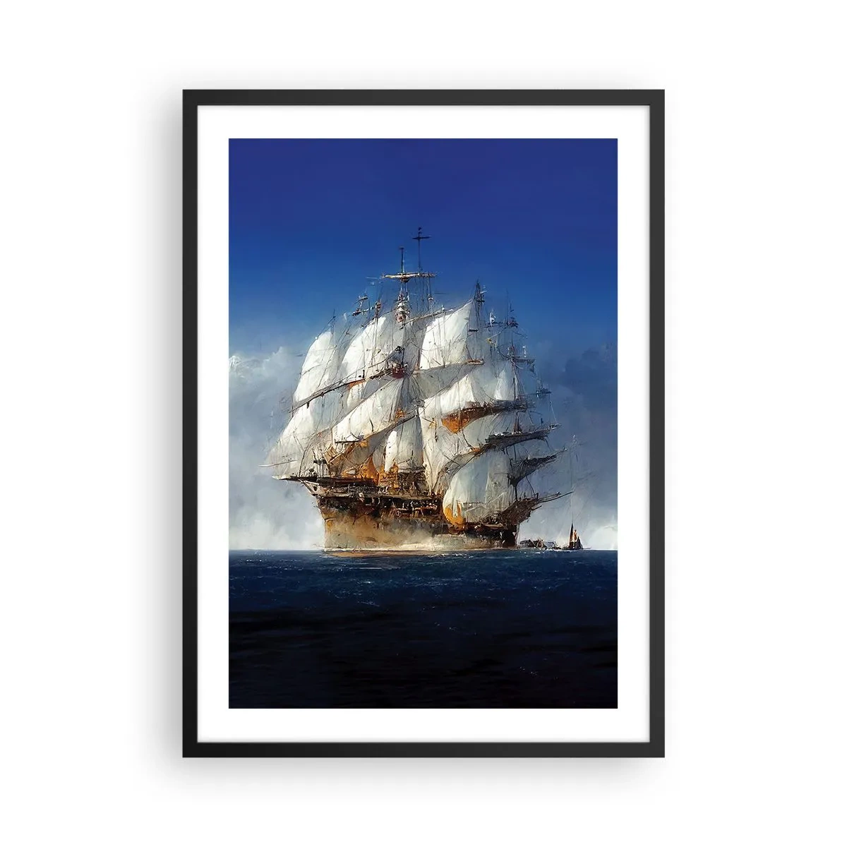 Affiche dans un cadre noir - Poster - Un voilier en haute mer toutes voiles dehors sous le soleil - 50x70cm - La grande gloire ! - Décoration murale moderne pour le salon et la chambre ARTTOR