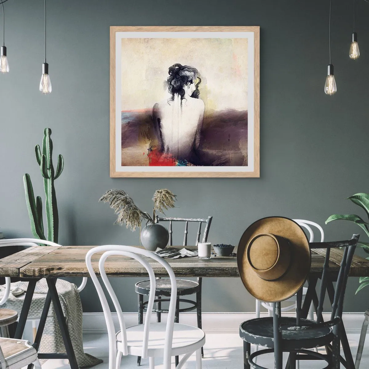 Affiche dans un chêne clair - Poster - Lignes lisses, formes ovales - 30x30 cm