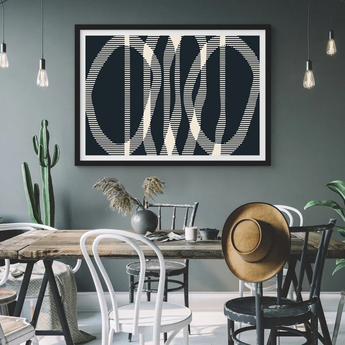 Affiche dans un cadre noir - Poster - Lignes géométriques dans des tons clairs sur un fond sombre - 70x50cm - Une tentative de briser l'obscurité - Décoration murale moderne pour le salon et la chambre ARTTOR