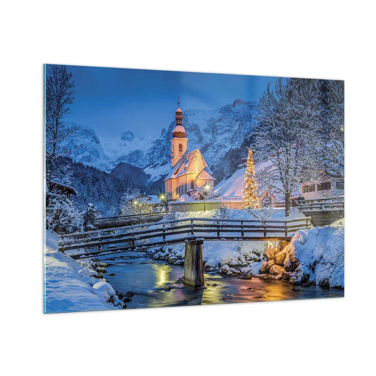 Impression sur verre - Image sur verre - Paysage de Noël dans un décor hivernal - 100x70cm - L'âme du monde - Décoration murale moderne pour le salon et la chambre ARTTOR