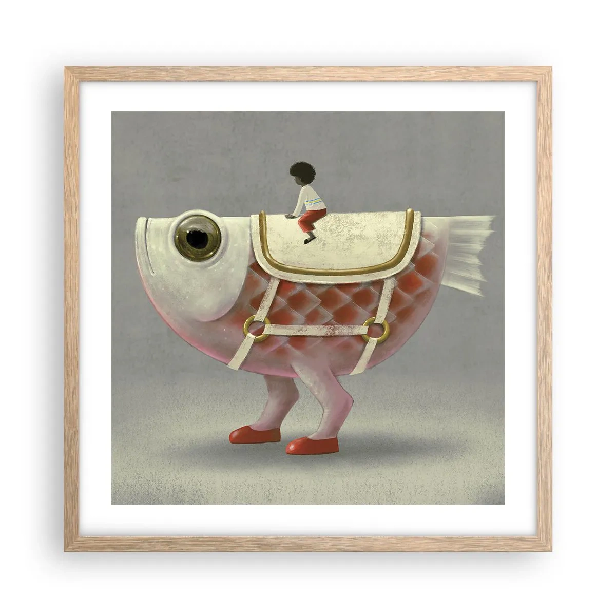 Affiche dans un chêne clair - Poster - Le cavalier poisson - 50x50 cm