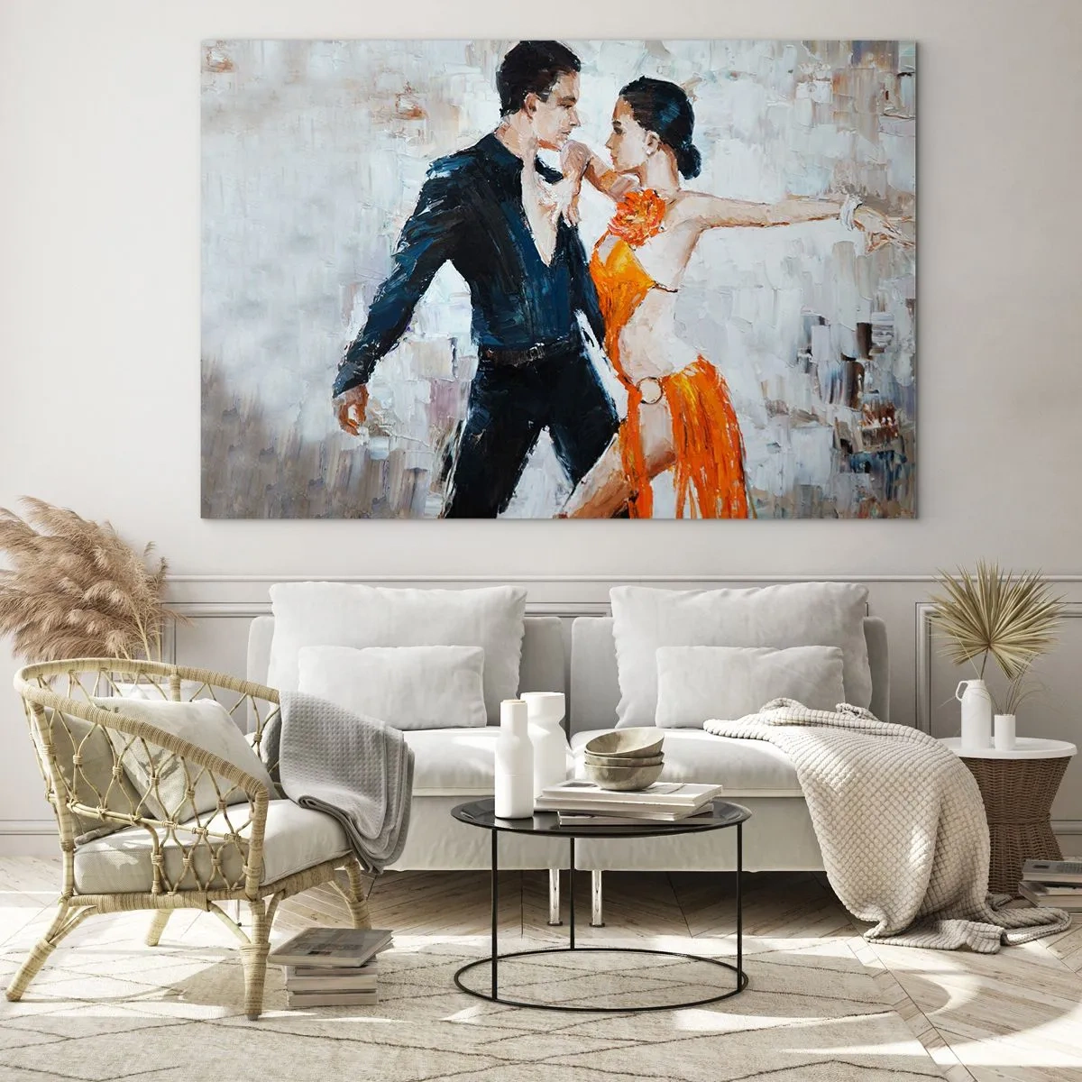 Impression sur verre - Image sur verre - Un couple dansant dans une pose dynamique sur un fond de style impressionniste - 70x50cm - Dirty dancing - Décoration murale moderne pour le salon et la chambre ARTTOR