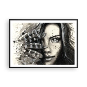 Affiche dans un cadre noir - Poster - Portrait artistique d'une femme avec des détails abstraits - 100x70cm - Beauté sauvage - Décoration murale moderne pour le salon et la chambre ARTTOR