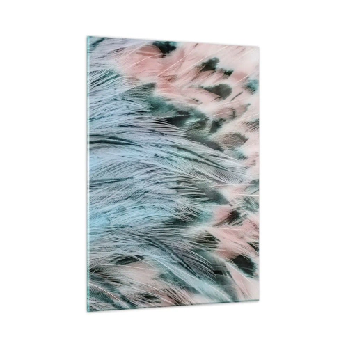 Impression sur verre - Image sur verre - Gros plan de plumes aux tons rose saphir - 50x70cm - Duvet rose saphir - Décoration murale moderne pour le salon et la chambre ARTTOR