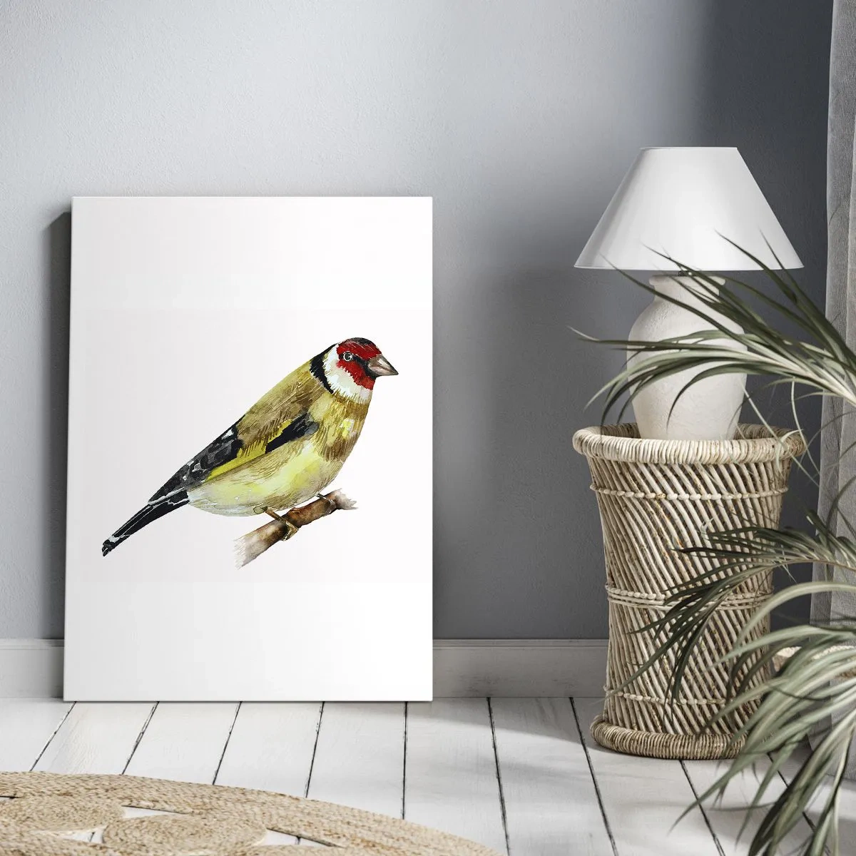 Impression sur toile - Image sur toile - Un oiseau à tête rouge sur une branche - 50x70cm - Portrait d'oiseau - Décoration murale moderne pour le salon et la chambre ARTTOR