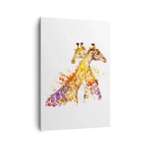 Impression sur toile - Image sur toile - Girafes à l'aquarelle aux tons colorés - 70x100cm - Est-ce de l'amitié ou de l'amour? - Décoration murale moderne pour le salon et la chambre ARTTOR