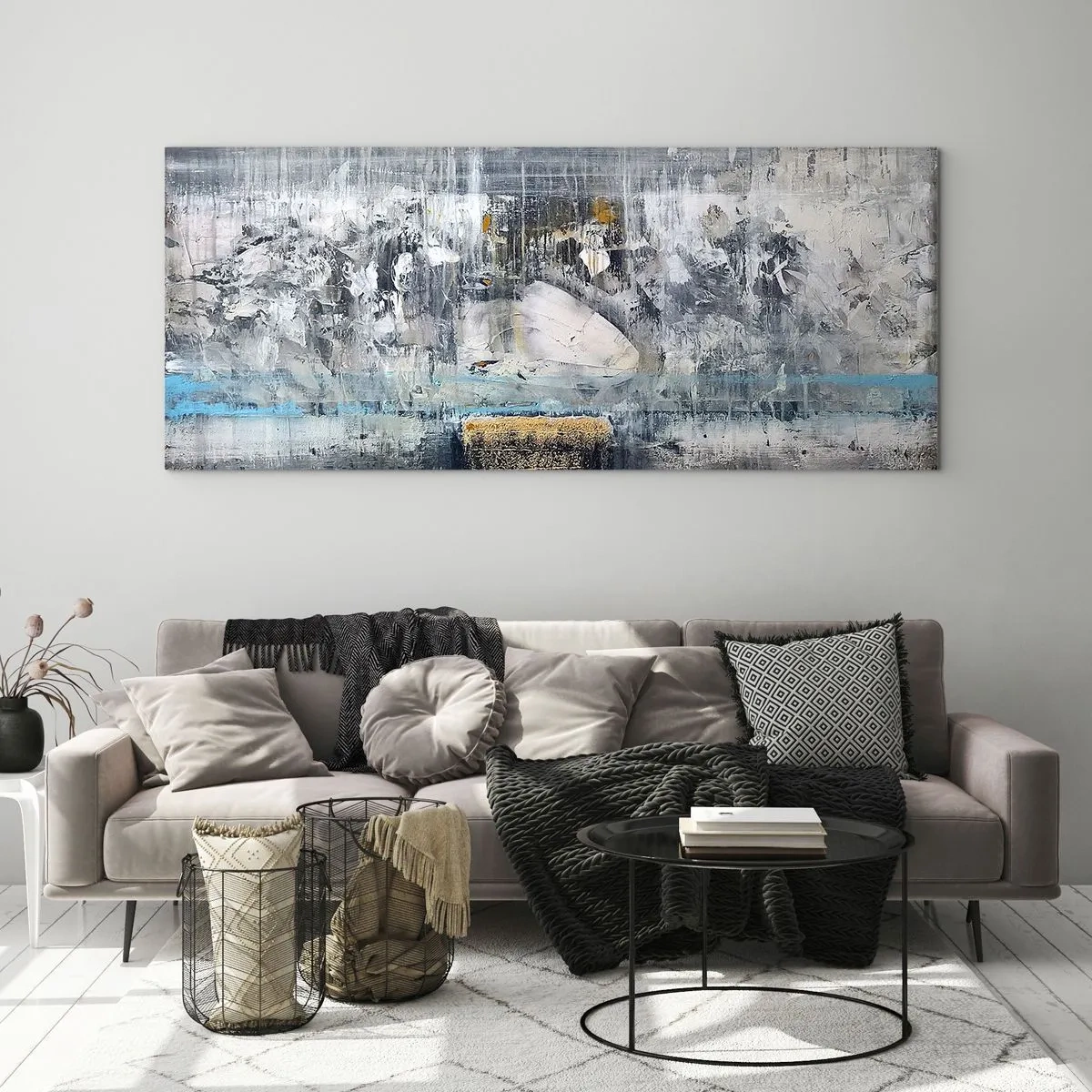 Impression sur verre - Image sur verre - Composition abstraite aux tons froids - 140x50cm - Comme sur la glace, comme après décembre - Décoration murale moderne pour le salon et la chambre ARTTOR